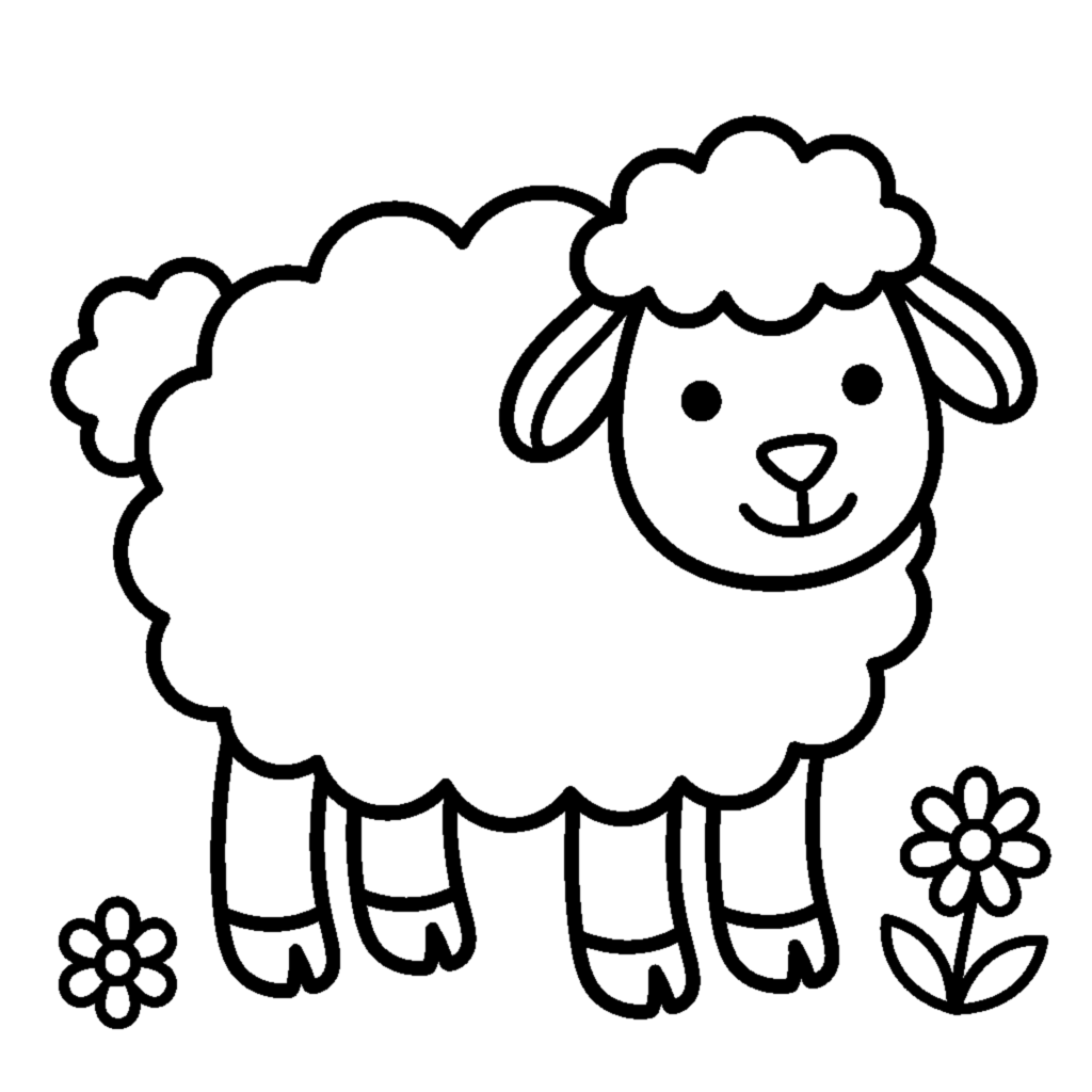 Cute lamb on the farm — simple drawing coloring page