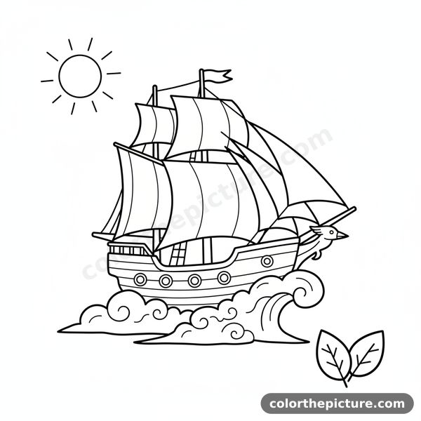 Brave Little Ship Sailing Beneath the Stars Coloring Page