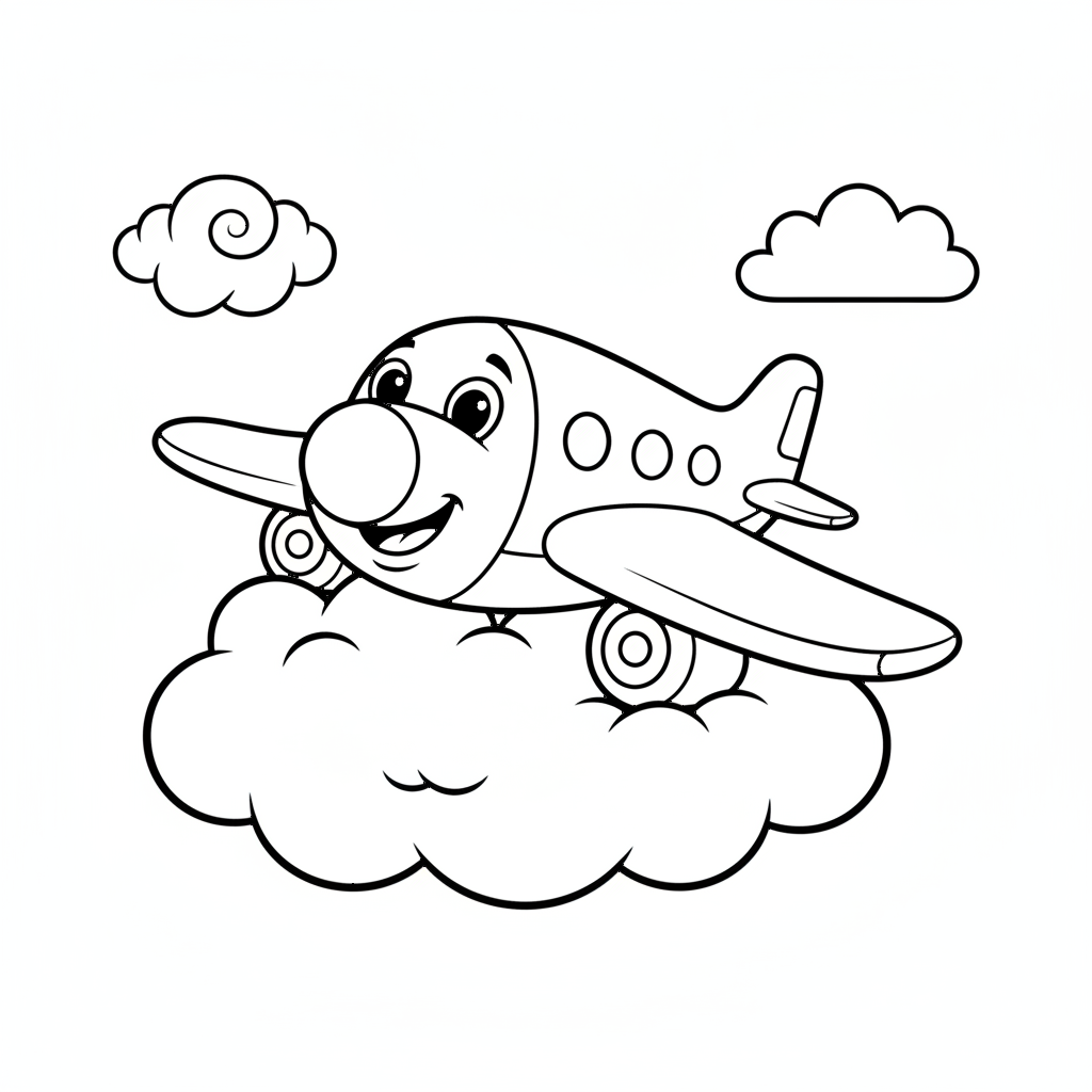 Joyful Airplane Flying with Bird Friends Coloring Page