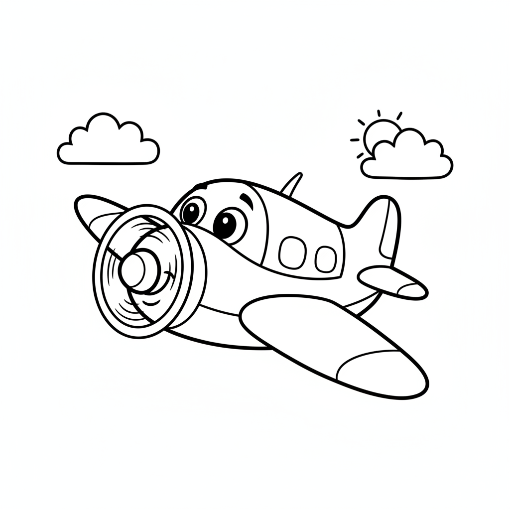 Little Airplane Peeking Out of the Clouds Coloring Page