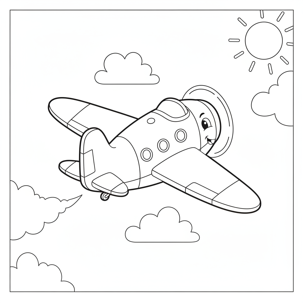 Merry Little Airplane Drifting on the Breeze Coloring Page