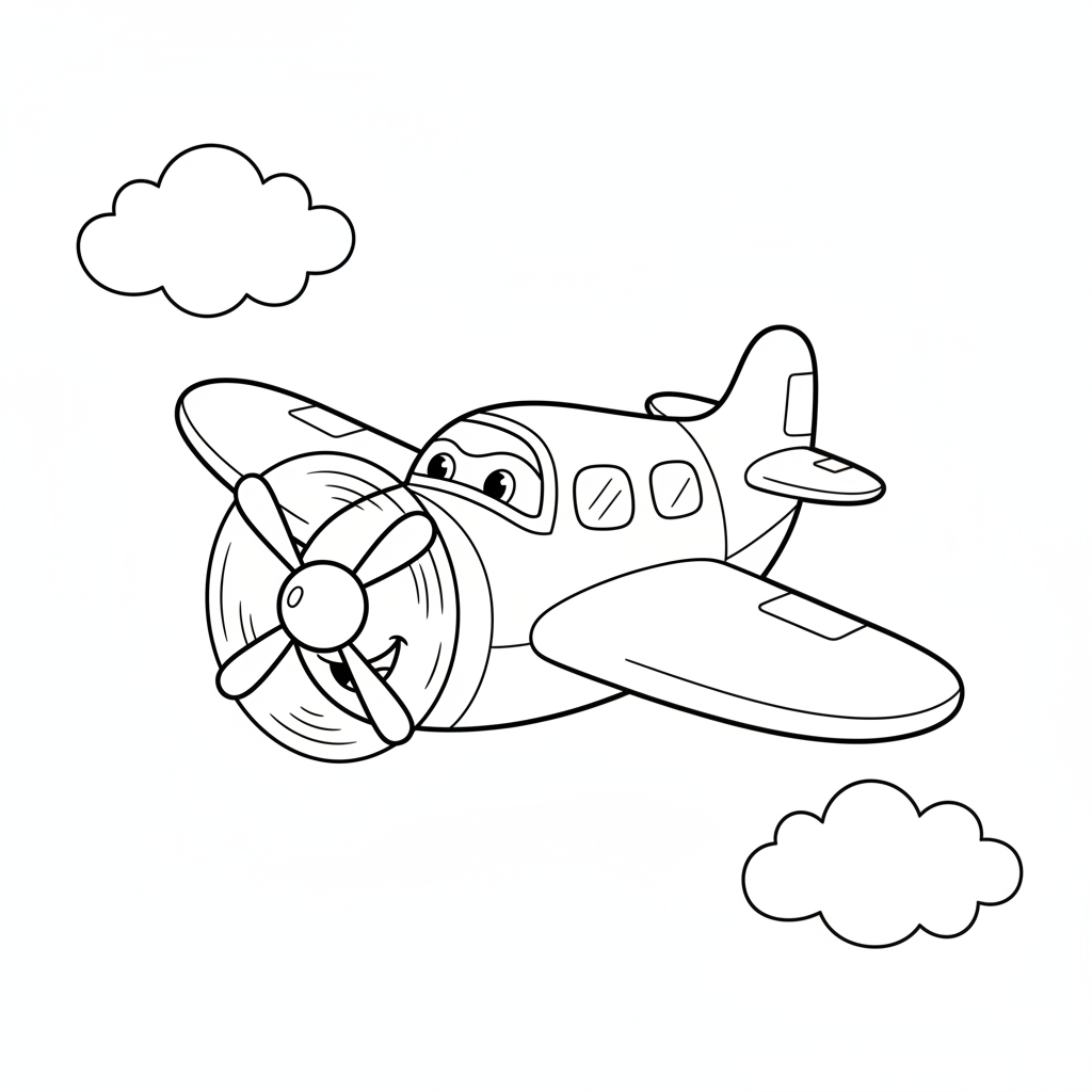 Bright Little Airplane Smiling at the Sun Coloring Page
