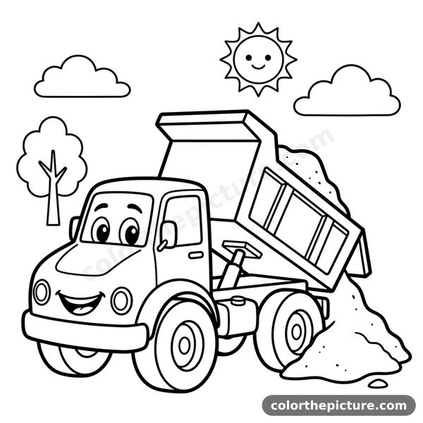 Smiling Sand Truck in a Sunny Park Coloring Page