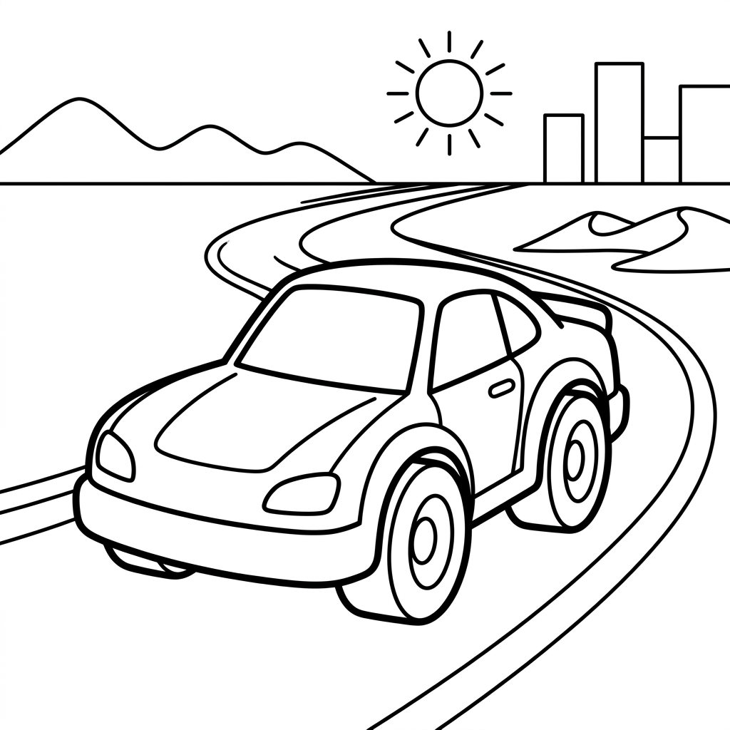 Sports Car on the Road Coloring Page