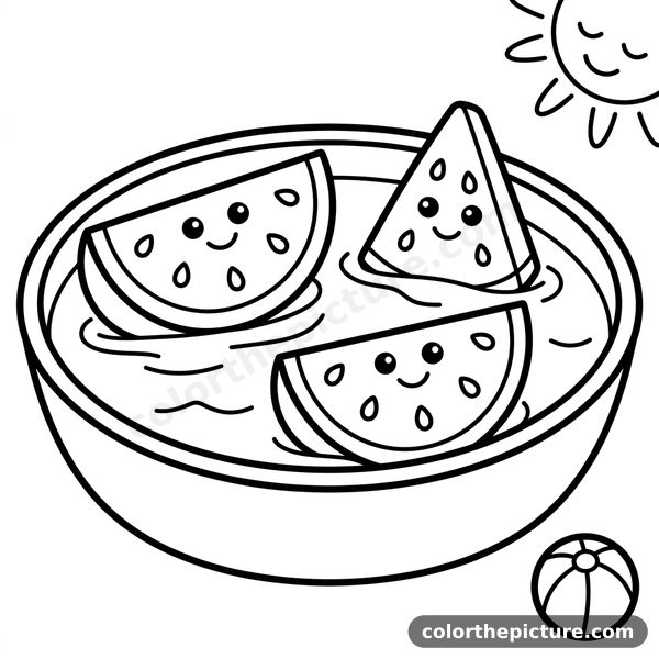 Cute Floating Watermelons Coloring Page