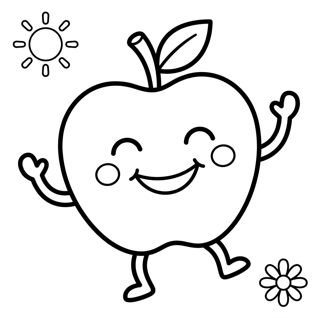 Smiling Happy Apple Coloring Page