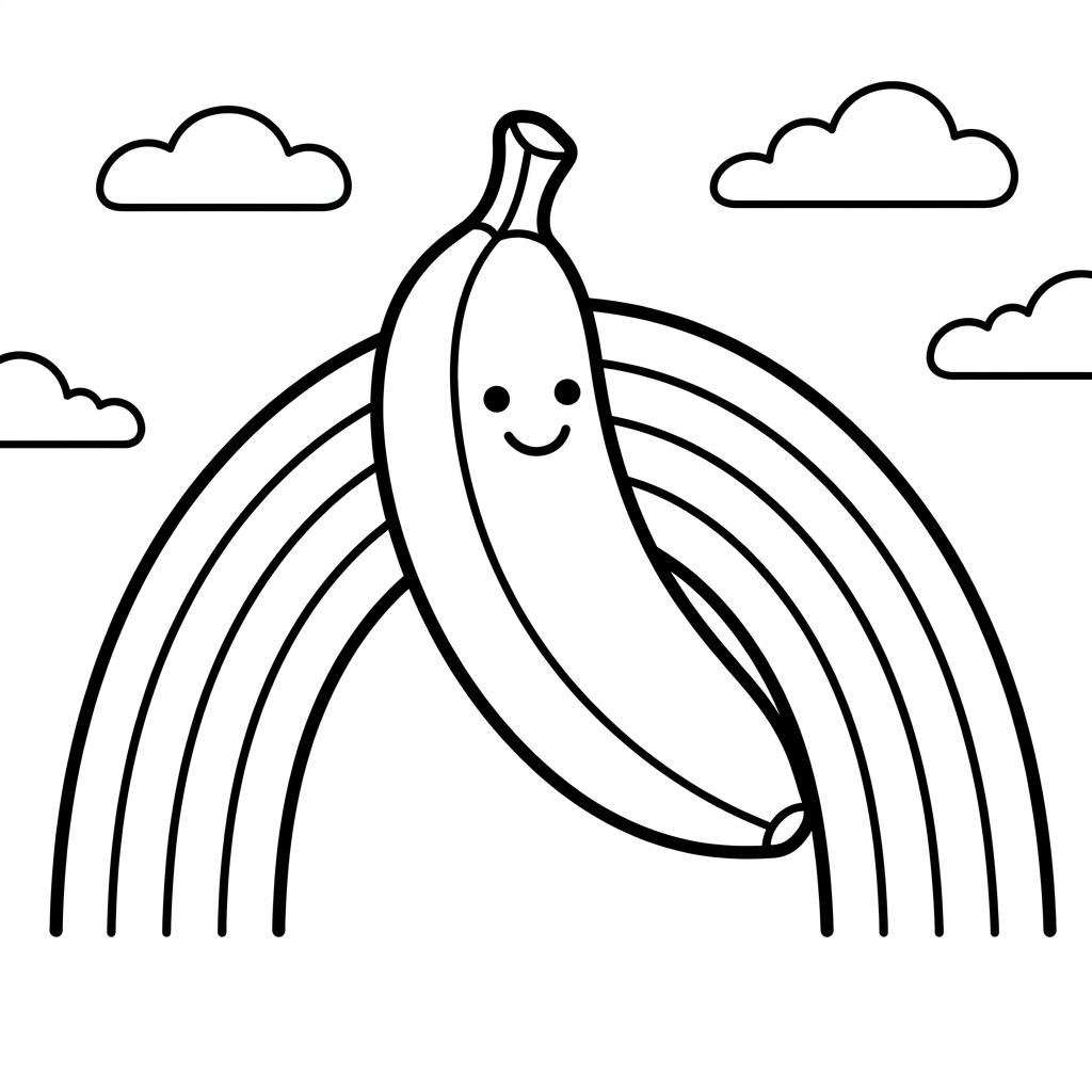 Happy Banana and Rainbow Coloring page
