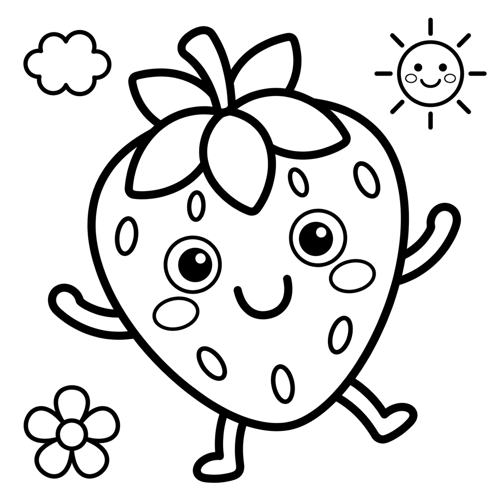 Cute Strawberry Coloring Page