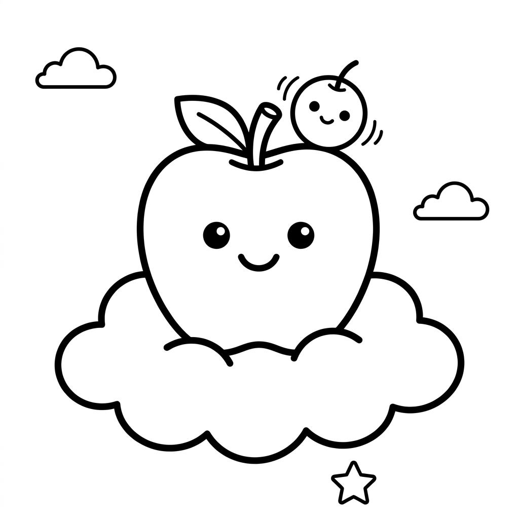 Cute Apple and Cherry Coloring Page