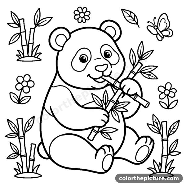 Panda eating bamboo coloring page