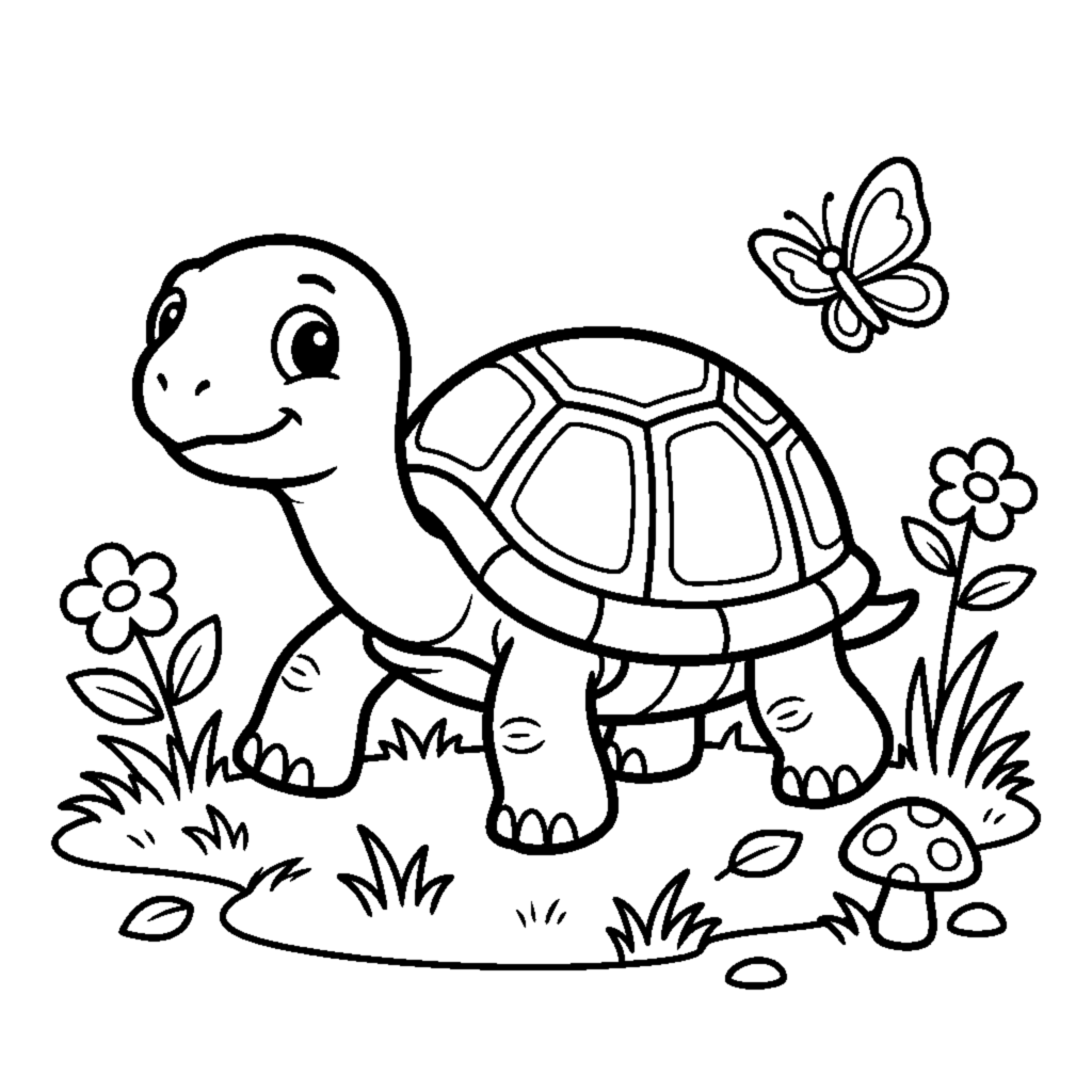 Turtle walking on grass coloring page