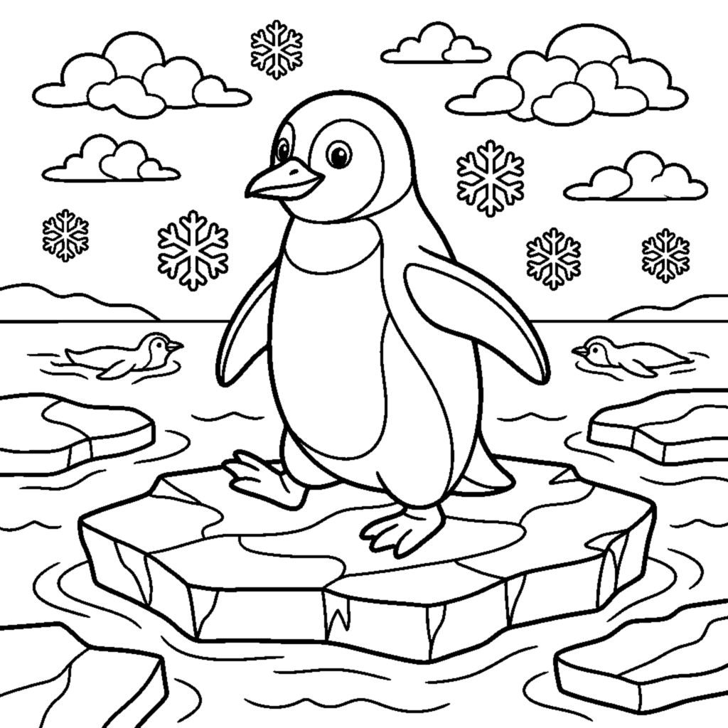 Penguin waddling on ice coloring page