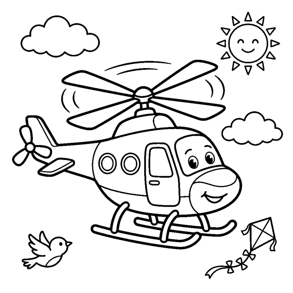 Helicopter with spinning rotor blades coloring page