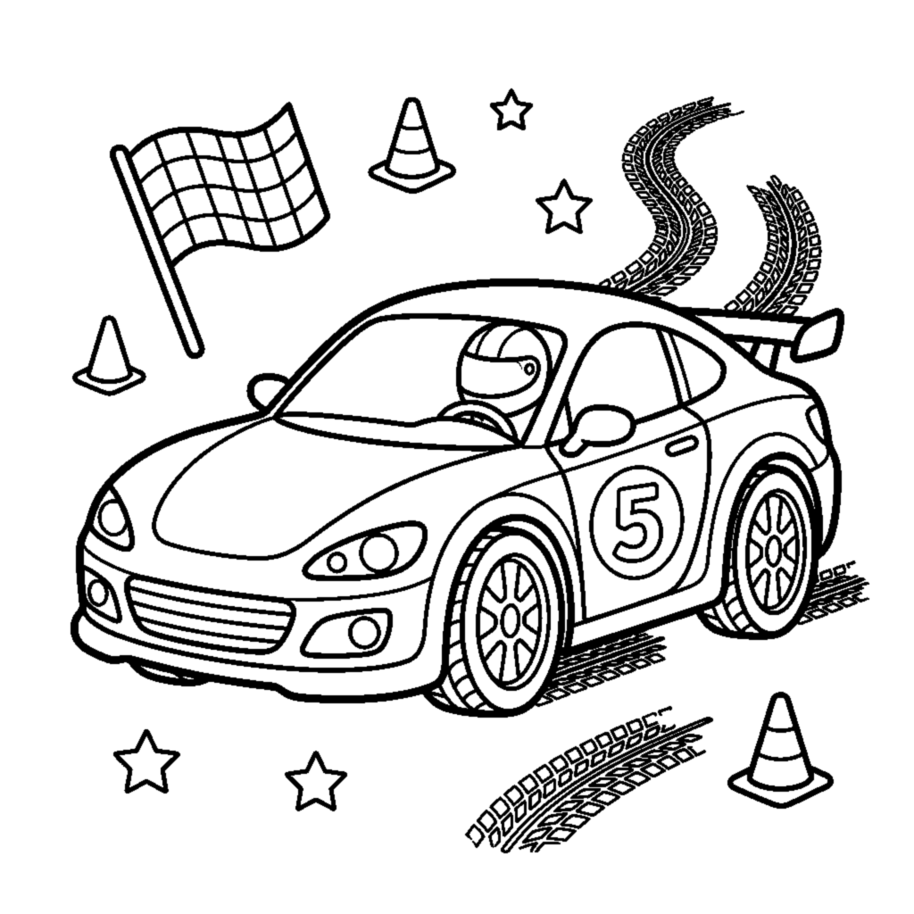 Race car with a number on the door coloring page