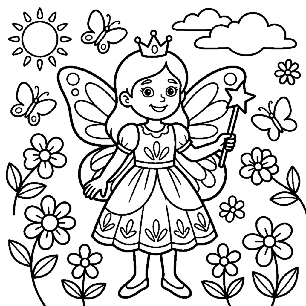 Fairy princess with butterfly wings coloring page