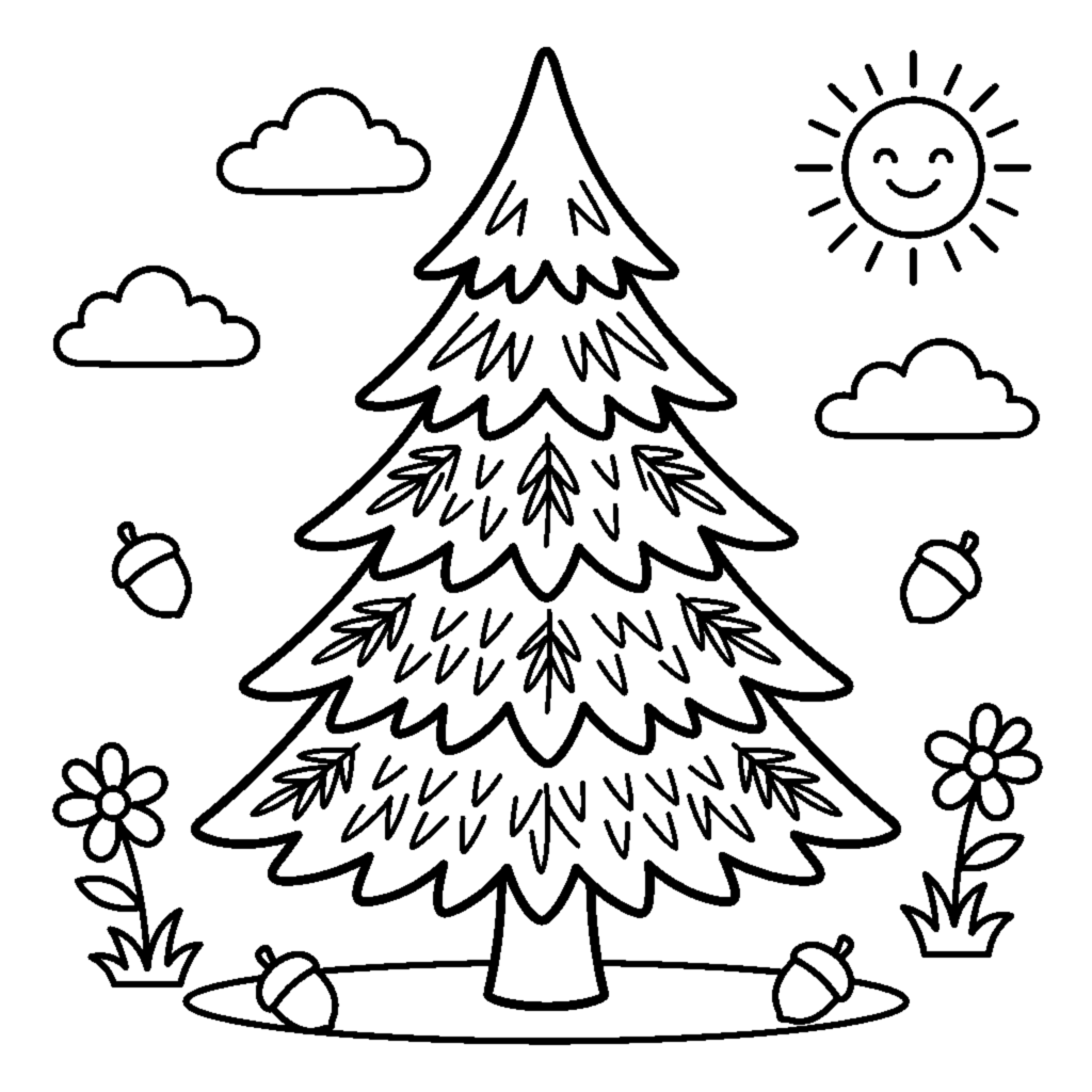 An evergreen pine tree coloring page