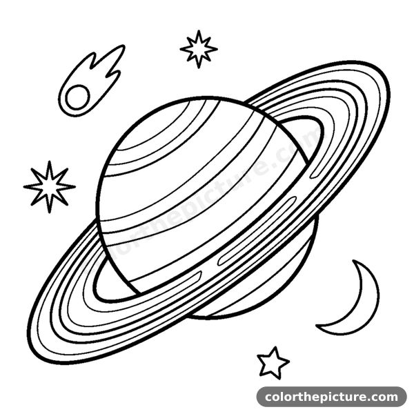 Planet Saturn with its rings coloring page
