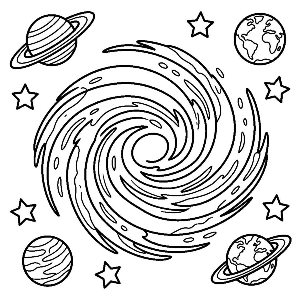 A swirling galaxy full of stars coloring page