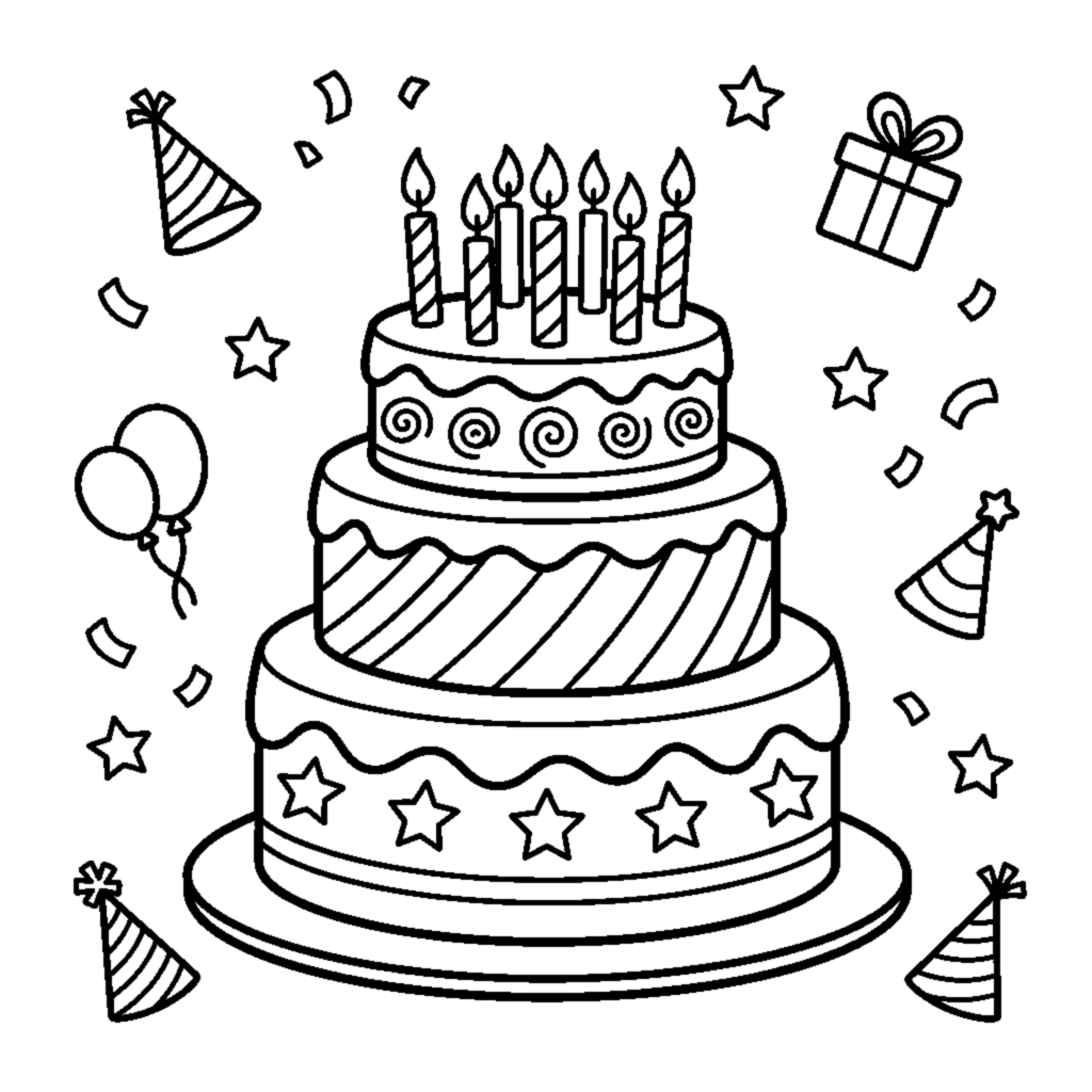 A birthday cake with candles coloring page