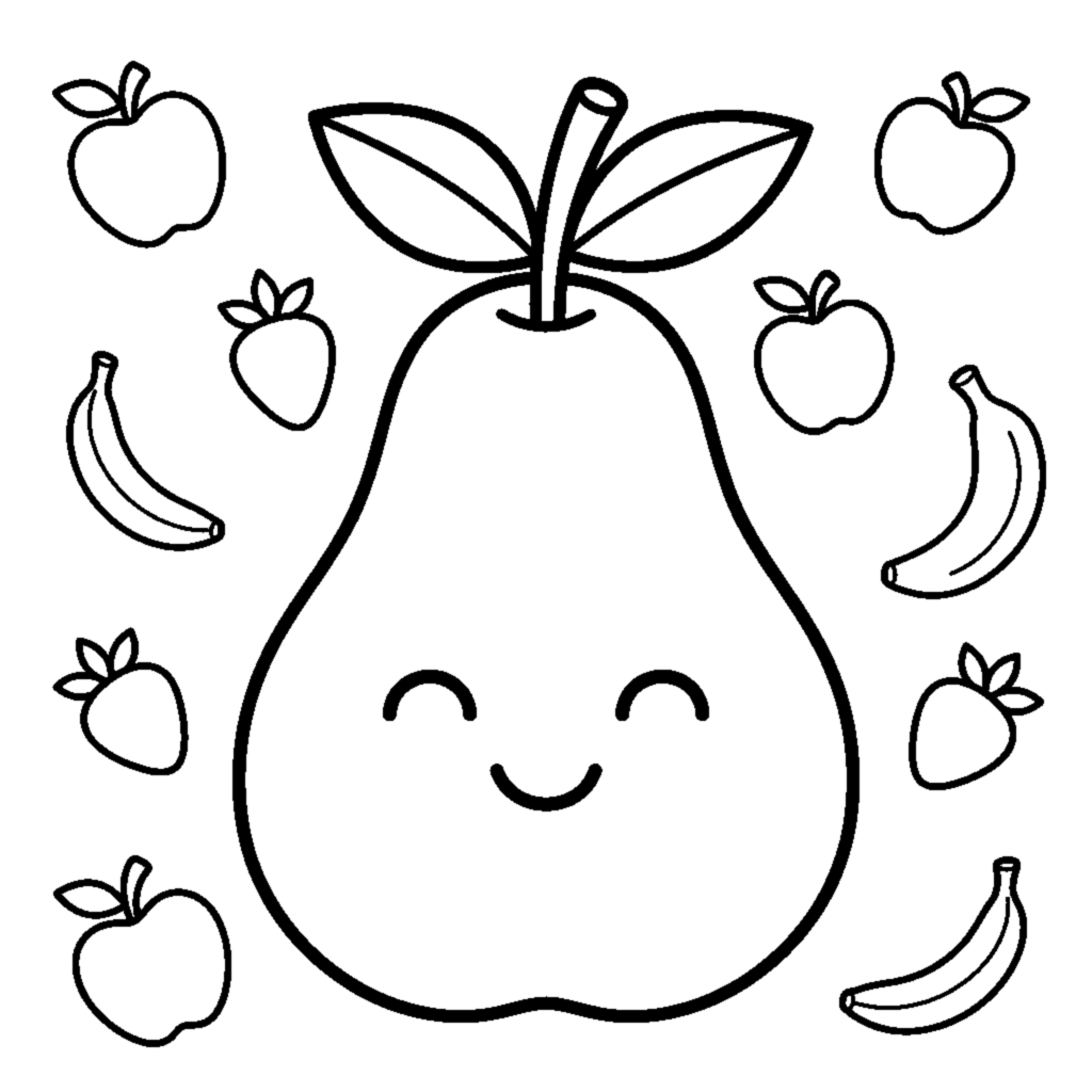 A pear with a stem and leaf coloring page