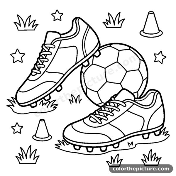 A pair of soccer cleats with laces and studs coloring page