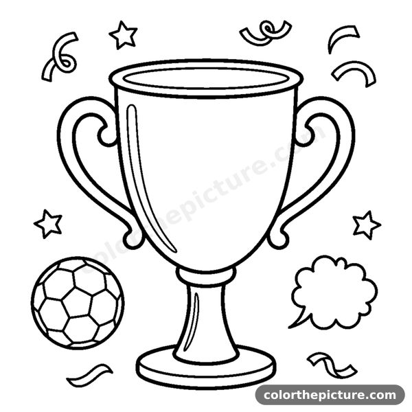 A shiny soccer trophy cup with two handles coloring page