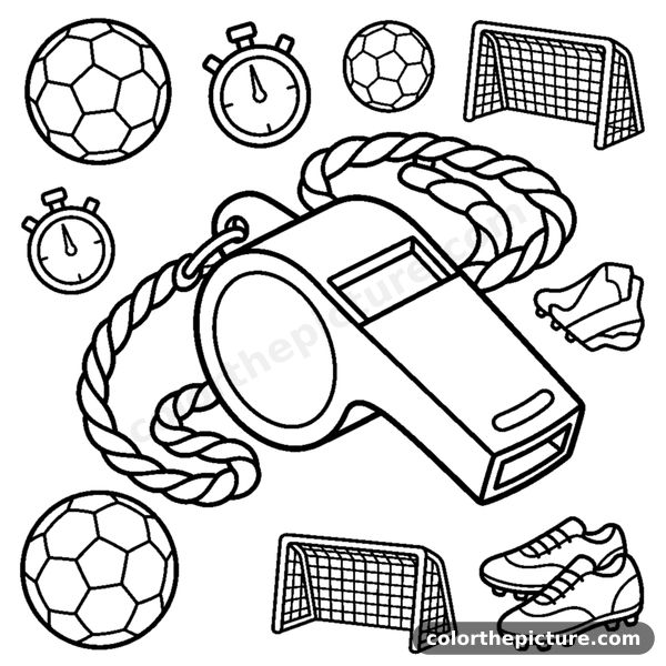 A referee's whistle on a cord coloring page