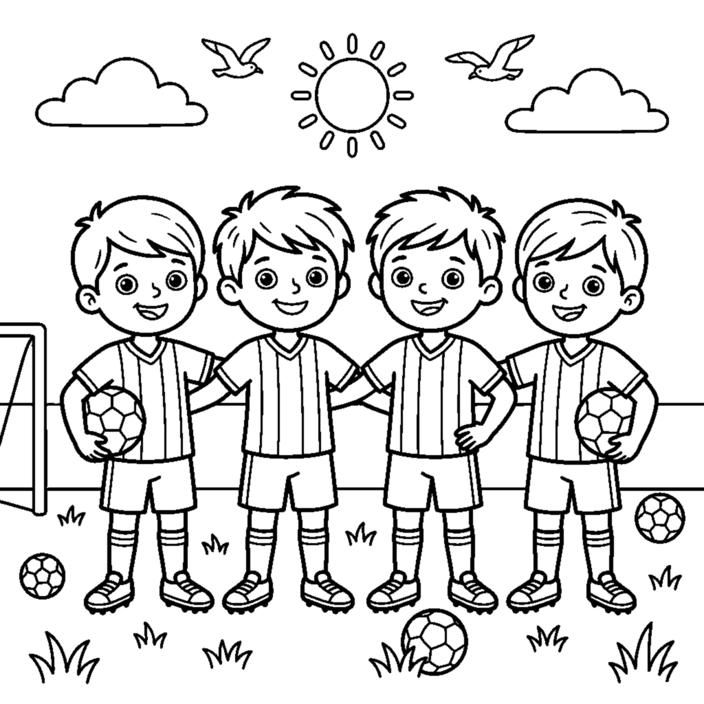 A team of kids standing in a row for a group photo coloring page