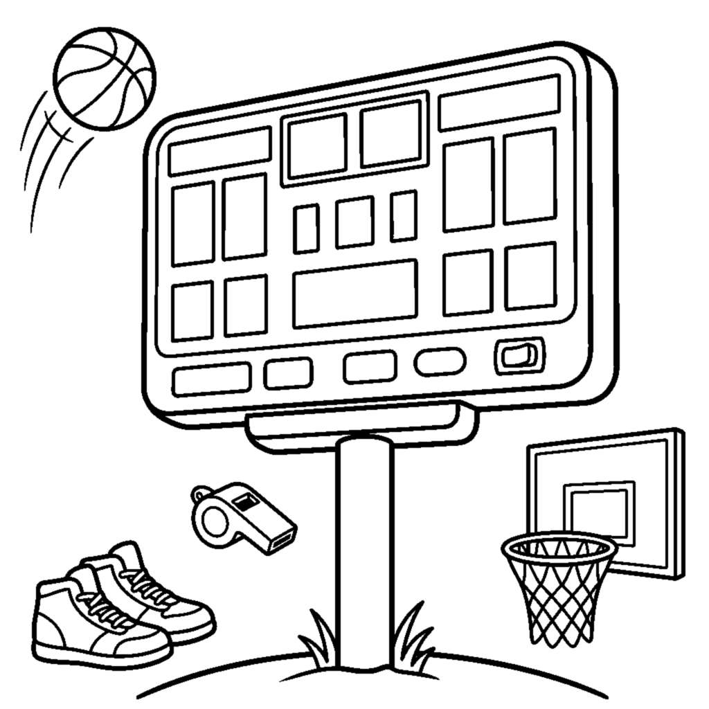 A blank scoreboard with empty square panels and no numbers coloring page