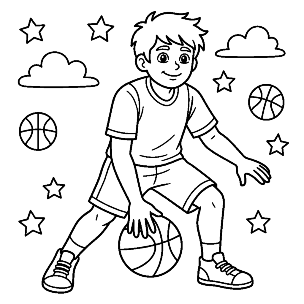 A generic player crouched in a ready dribbling stance coloring page