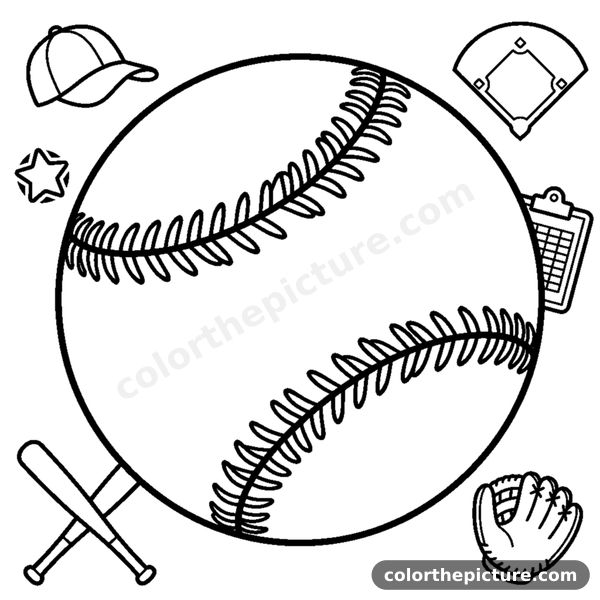 A single baseball with visible curved stitching lines coloring page