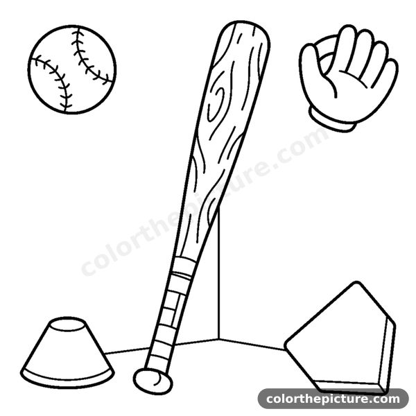 A wooden baseball bat leaning upright coloring page
