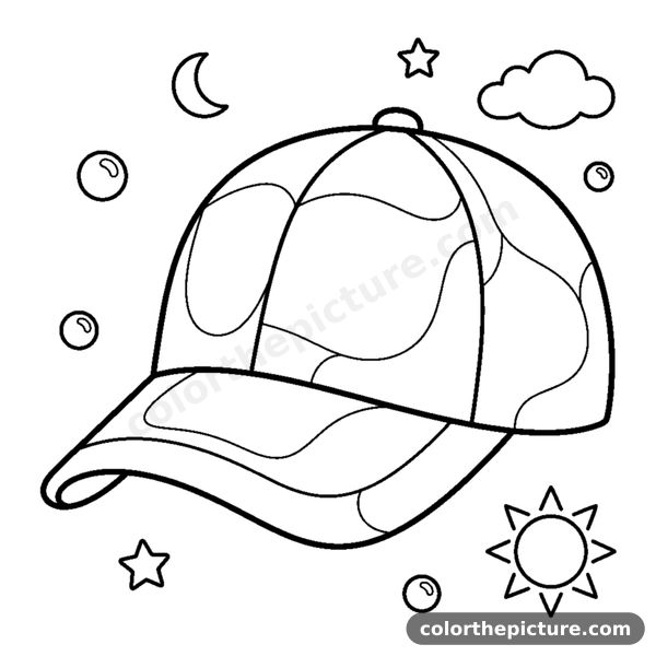 A blank baseball cap with a curved brim, no logo coloring page