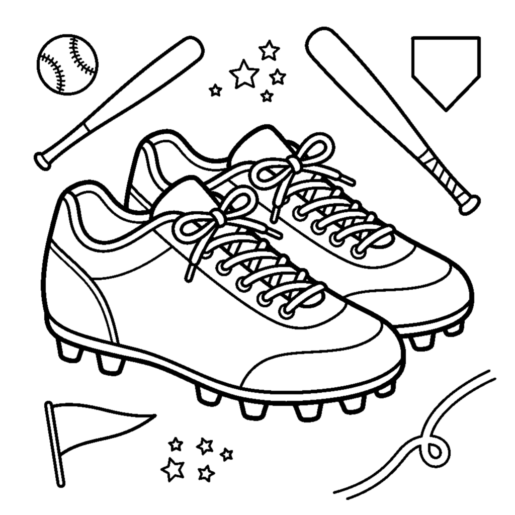 A pair of cleats with laces and simple studs coloring page