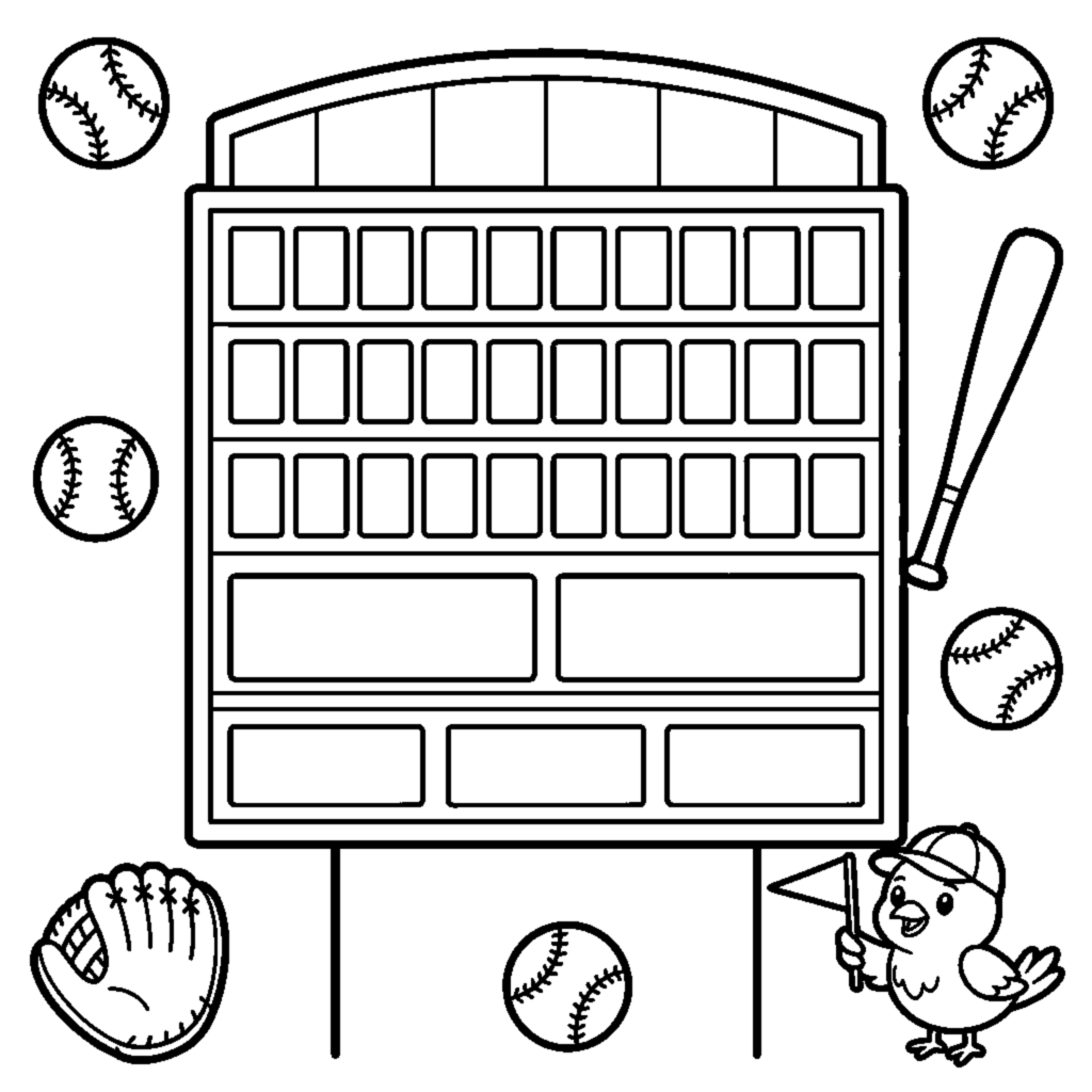 A scoreboard shape with blank empty number boxes coloring page