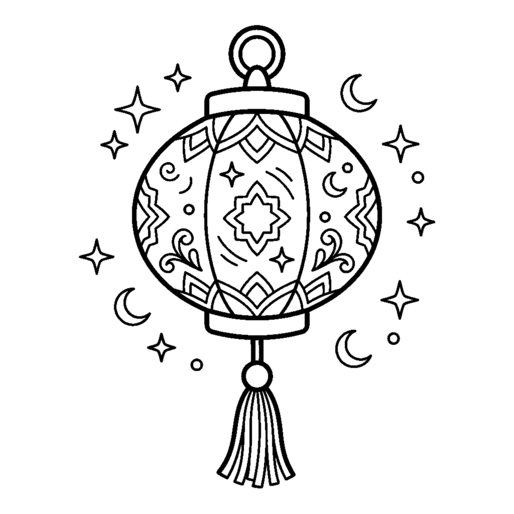 A hanging paper lantern with a tassel at the bottom coloring page