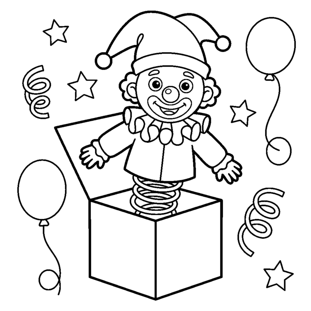 A jack-in-the-box popping up with a spring coloring page