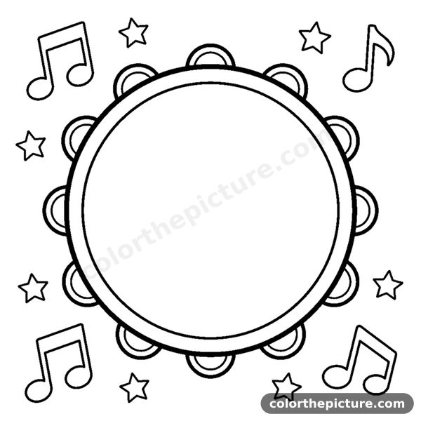 A round tambourine with little jingle disks around the rim coloring page