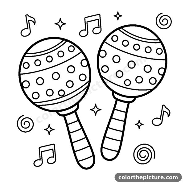 A pair of maracas with dotted decorations coloring page