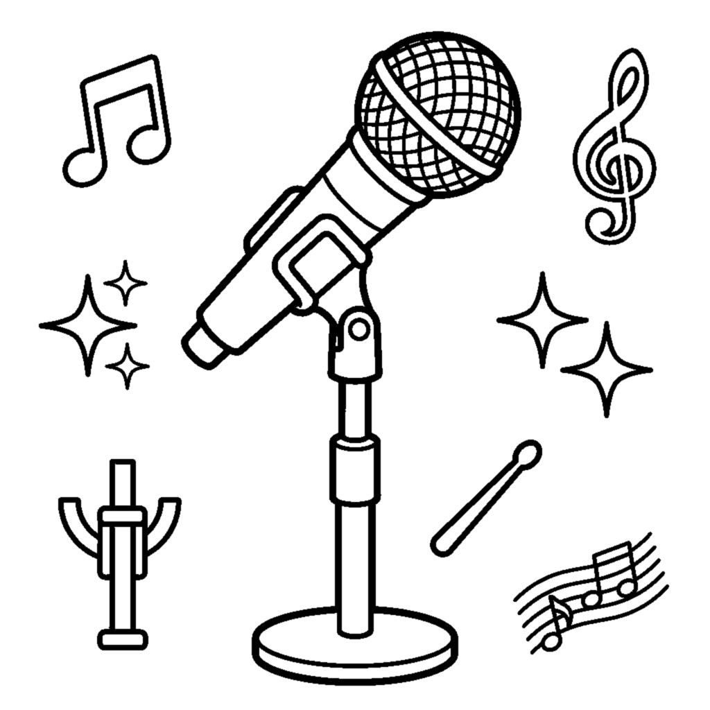 A round-headed microphone on a tall stand coloring page