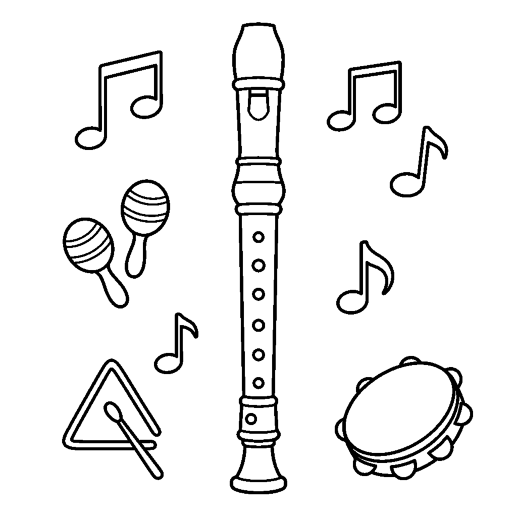 A recorder flute standing upright with finger holes coloring page