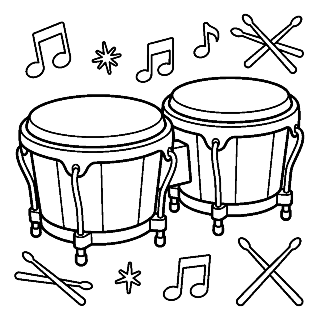 A pair of bongo drums joined side by side coloring page