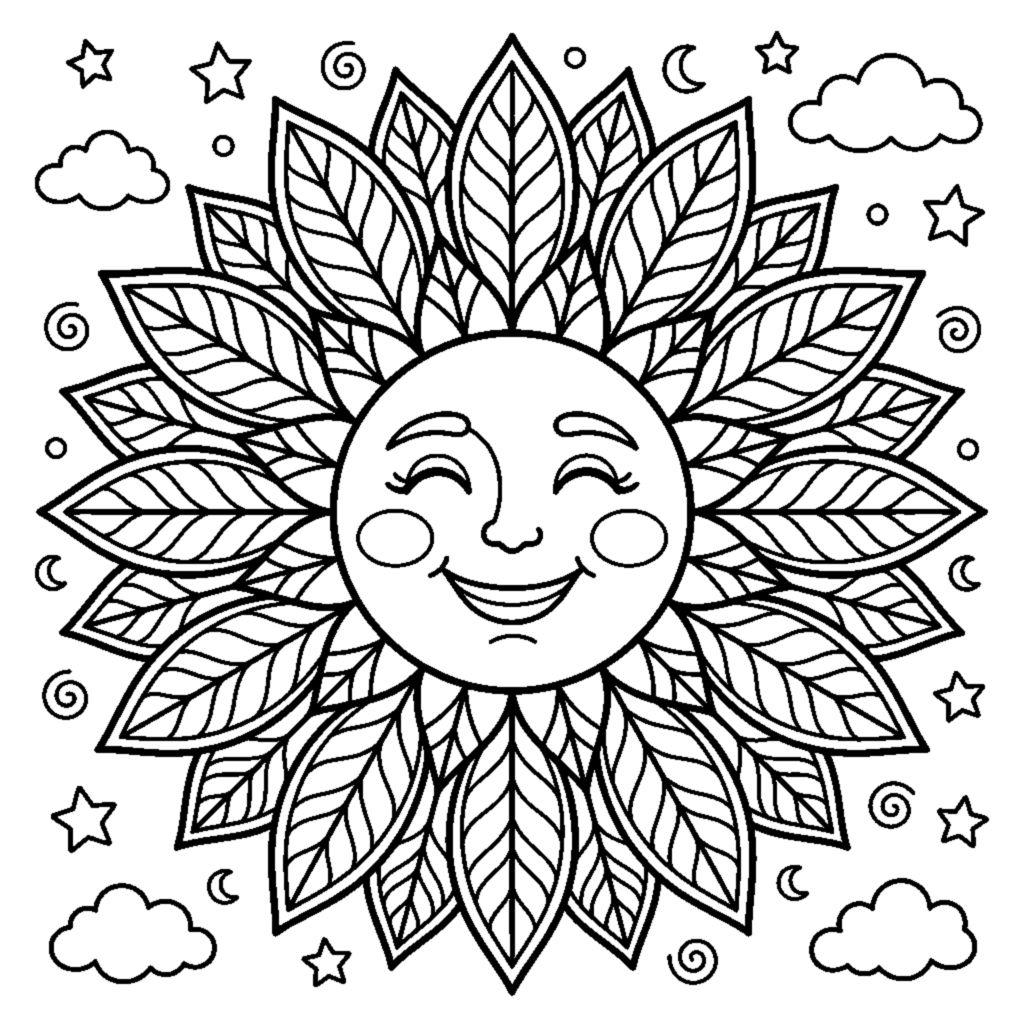 Cheerful Sun Mandala with Ray Petals coloring page