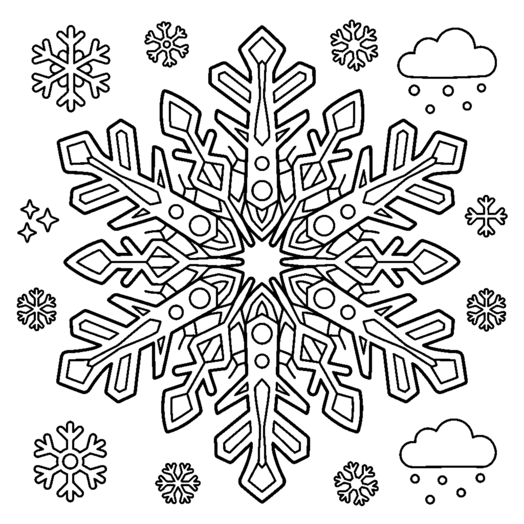 Snowflake Crystal Mandala with Six Points coloring page