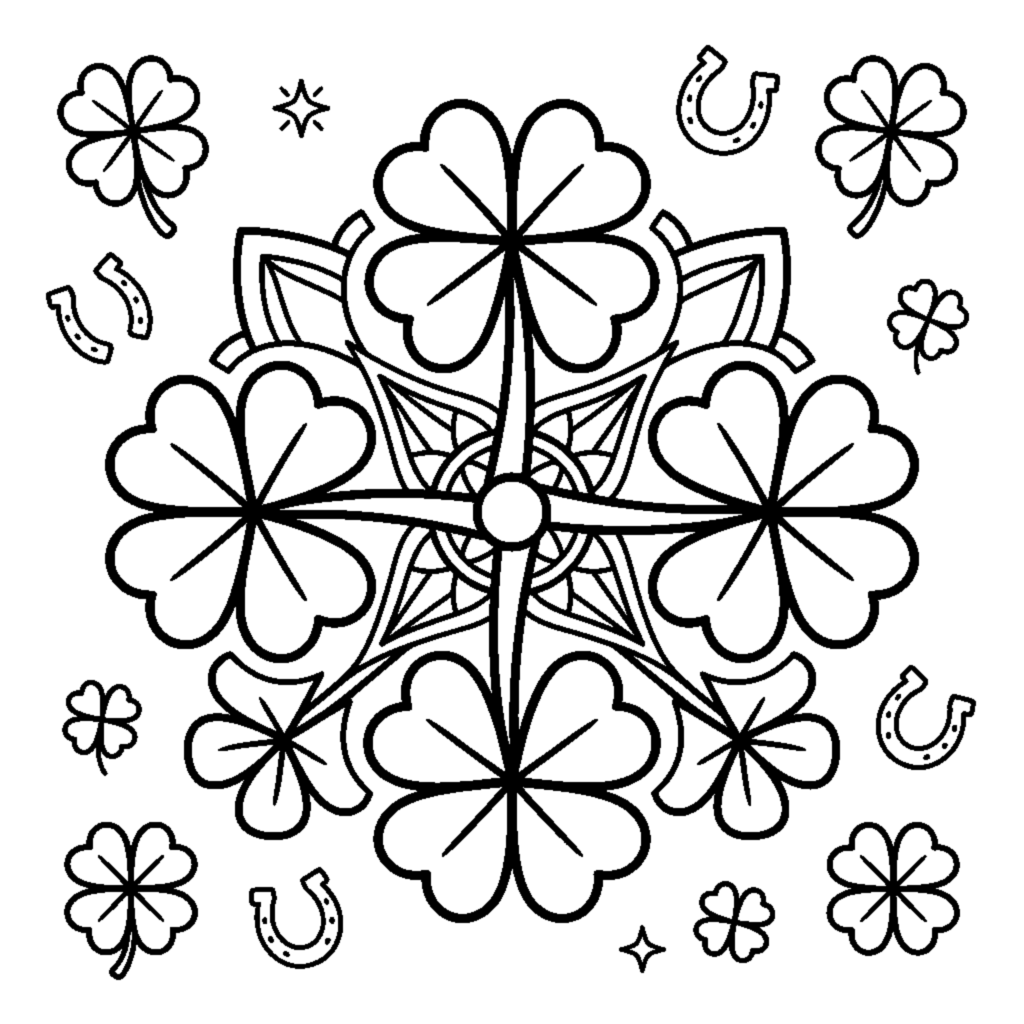 Lucky Four-Leaf Clover Mandala coloring page