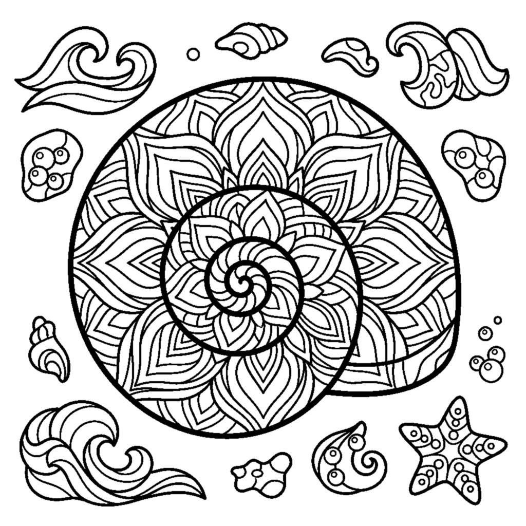 Seashell Spiral Mandala coloring page