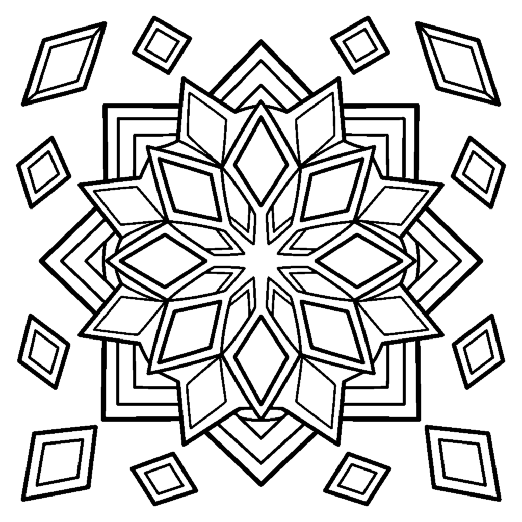 Geometric Mandala Filled with Diamonds and Squares coloring page