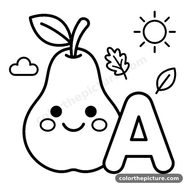 Letter A and a cute Pear coloring page