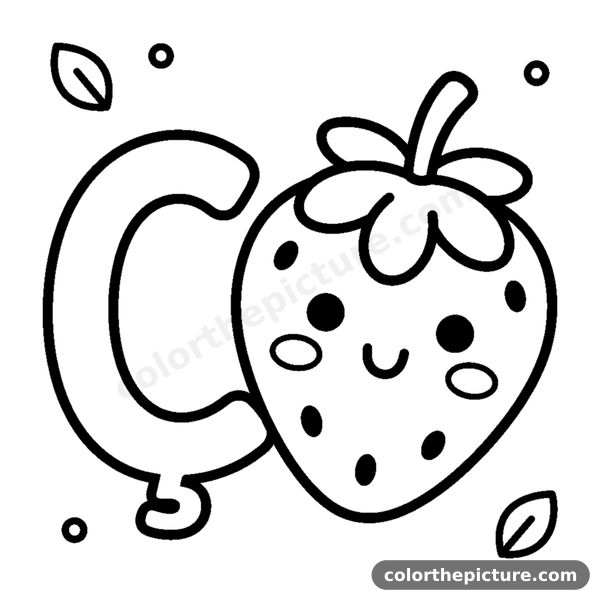 Letter Ç and a smiling Strawberry coloring page