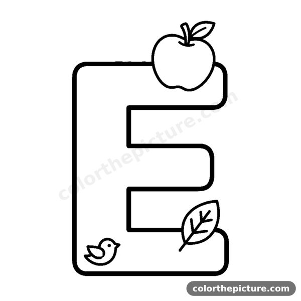 Letter E and a little Apple coloring page